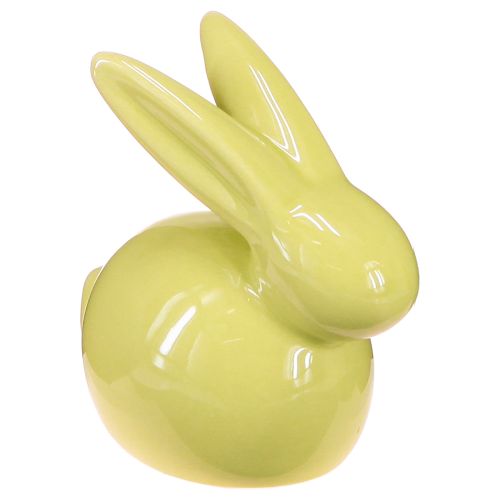 Article Lapin décoratif, jaune, vert, marron, figurine en céramique moderne pour Pâques, 8,5 x 4,5 cm, lot de 3