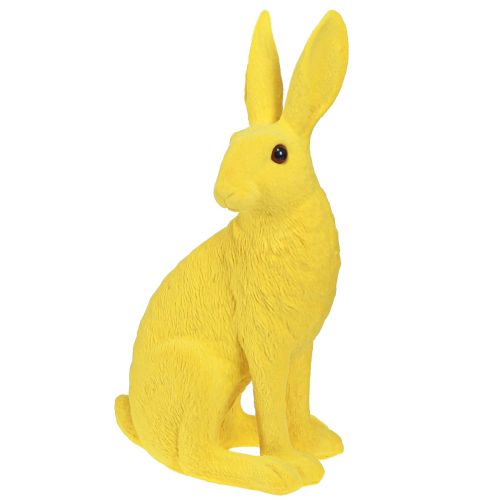 Floristik24 Lapin décoratif assis Lapin de Pâques floqué jaune 12×9×25cm