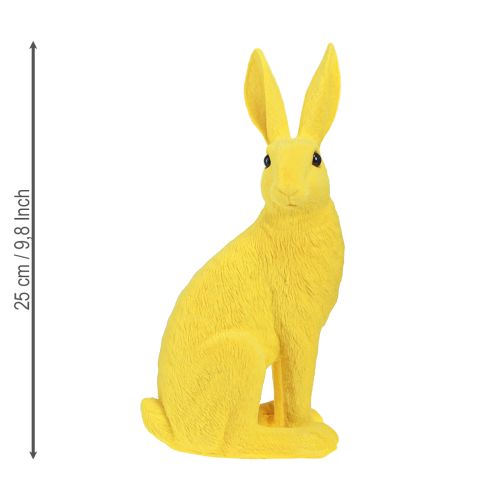 Floristik24 Lapin décoratif assis Lapin de Pâques floqué jaune 12×9×25cm