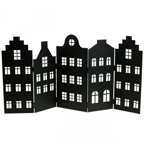 Décoration de Noël silhouette de ville en métal noir 74×36cm