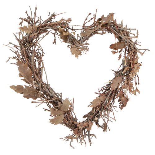 Article Coeur décoratif composé de branches avec feuilles de chêne branches de chêne Ø28cm