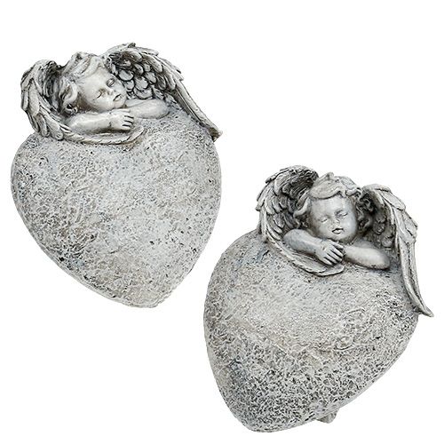 Floristik24 Déco coeur avec ange gris 10,5cm 2 pcs