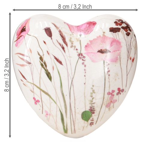 Article Lot de 3 cœurs décoratifs en céramique pour décoration de table, motif coquelicot craquelé, 8 cm