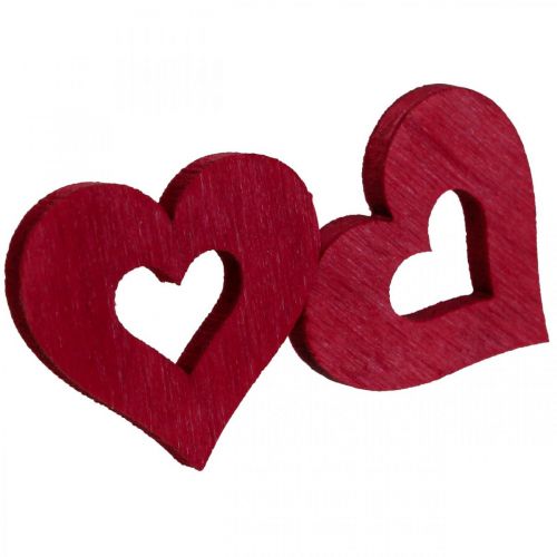 Coeurs déco parsemer de décoration coeurs en bois rouge Ø2cm 144p