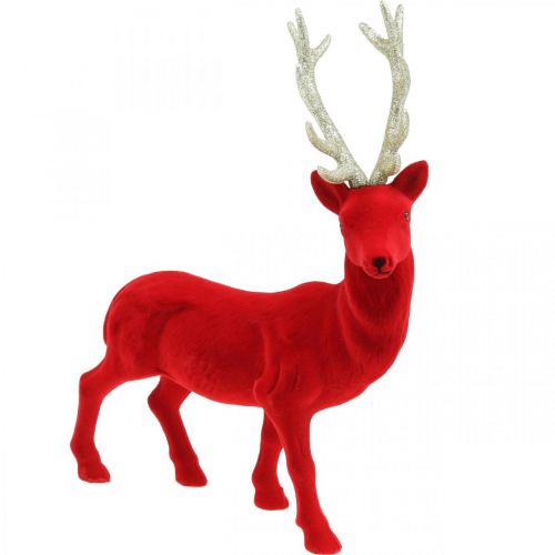 Floristik24 Figurine déco cerf décoratif renne floqué rouge H40cm