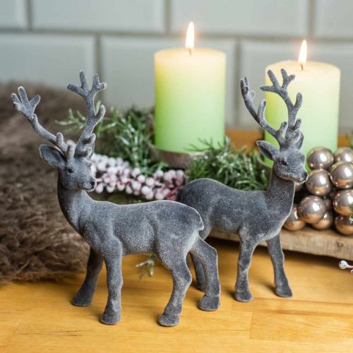 Article Cerf décoratif floqué gris 20cm 2 pcs