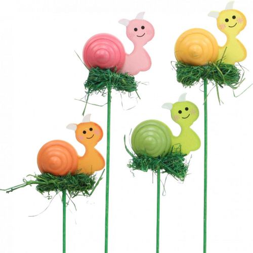 Escargot décoratif en bois sur bâton couleurs assorties 5cm 24pcs