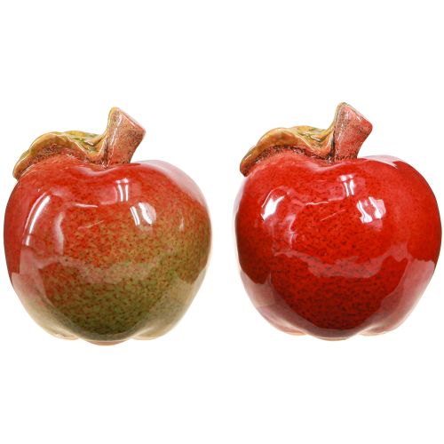 Article Pommes décoratives en céramique décoration de table automne rouge vert H7,5 cm 4 pièces