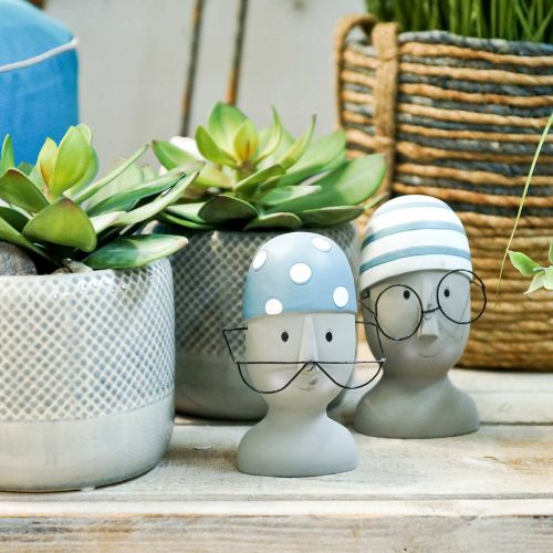 Floristik24 Tête de nageuse déco avec lunettes et bonnet de bain bleu blanc H15cm/16cm 2pcs