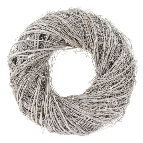Couronne décorative en branches d&#39;orme, lavée blanc-gris Ø40cm