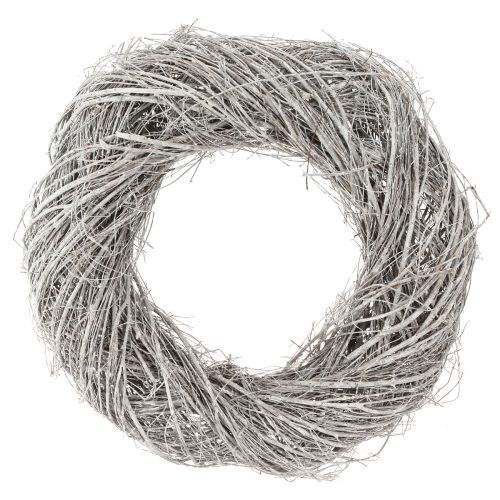 Couronne décorative grandes branches d&#39;orme blanc-gris lavé Ø50cm