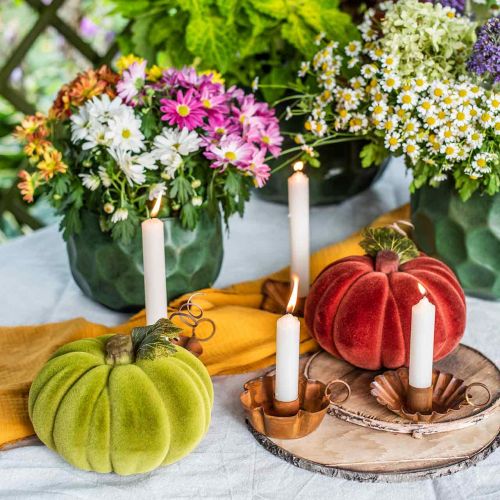 Article Citrouille décorative floquée mix orange, vert, rouge décoration automne 16cm 3 pcs