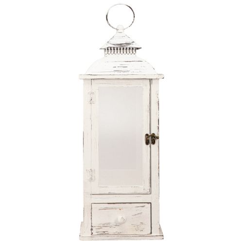 Article Lanterne décorative vintage avec tiroir blanc 20×20cm H51cm