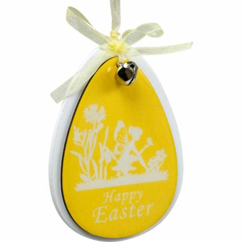 Article Oeufs de Pâques décoratifs à suspendre en bois blanc et jaune Décoration de Pâques Décoration de printemps 6pcs