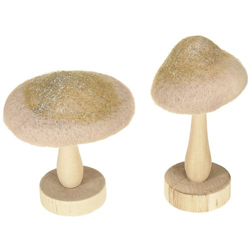 Article Champignon décoratif en bois, feutre avec décoration de table pailletée Avent H11cm 4pcs