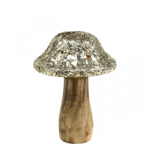 Article Déco champignon bois champignon en bois avec motif mosaïque doré H12cm