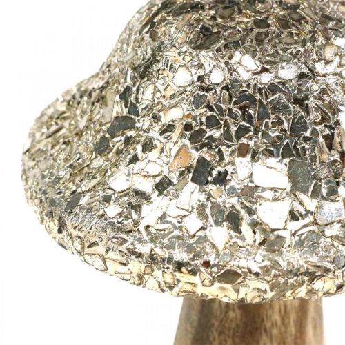 Floristik24 Déco champignon bois champignon en bois avec motif mosaïque doré H12cm