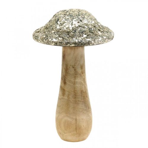 Article Déco champignon bois champignon en bois avec motif mosaïque doré H17cm