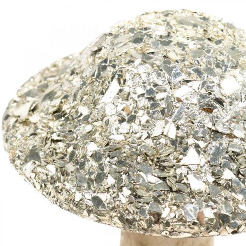 Floristik24 Déco champignon bois champignon en bois avec motif mosaïque doré H17cm