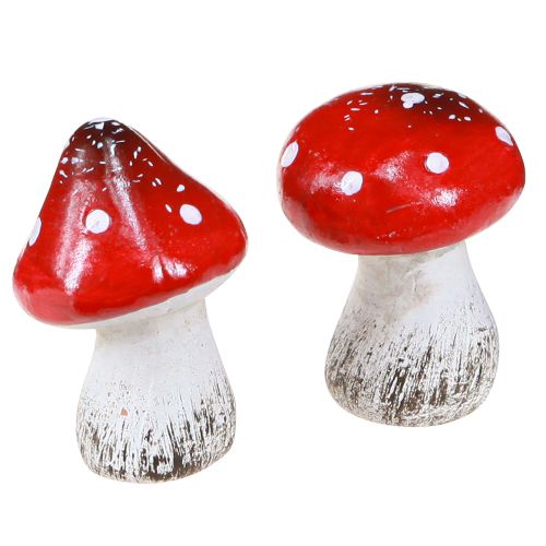 Article Champignons décoratifs en céramique rouge, blanc H5cm 6 pcs