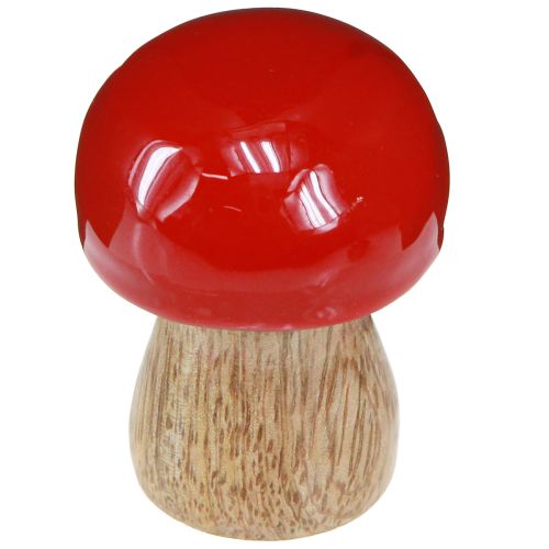 Article Champignons décoratifs en bois laqué rouge champignons H5cm Ø4cm 6 pcs