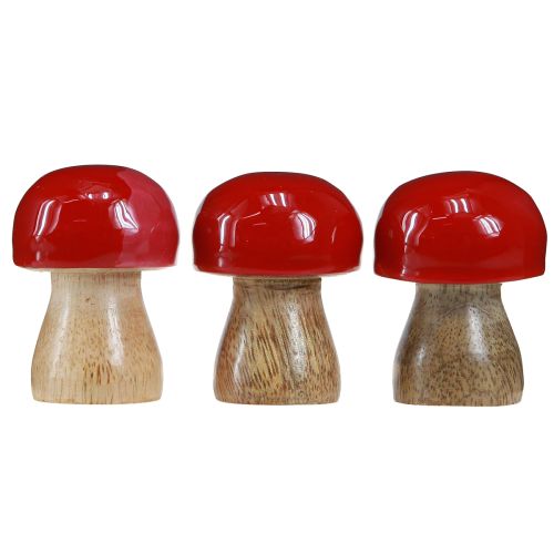 Article Champignons décoratifs en bois laqué rouge champignons H5cm Ø4cm 6 pcs