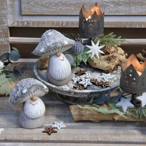 Floristik24 Figurine nain champignon déco nain champignon gris, blanc 7×9cm 2pcs