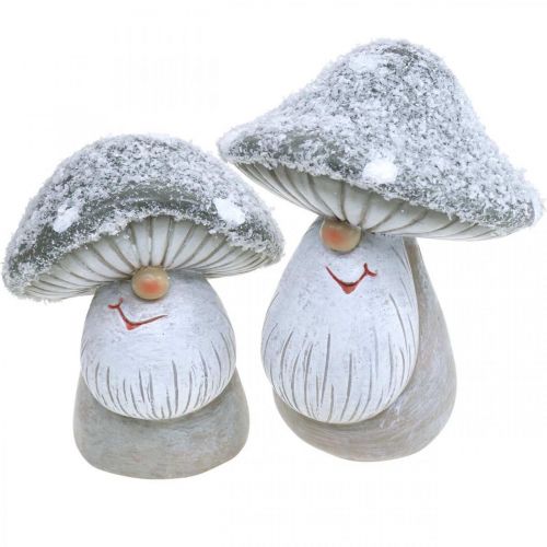 Floristik24 Figurine nain champignon déco nain champignon gris, blanc 7×9cm 2pcs