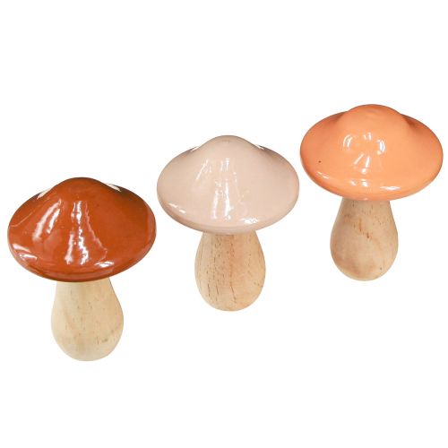 Article Champignons décoratifs en bois marron beige orange Ø7,5cm H10cm 3 pcs