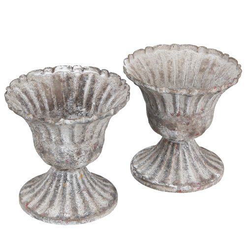 Floristik24 Tasse Décorative Rustique Antique Calice Gris Blanc Ø8cm H8.5cm 2pcs