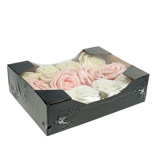 Floristik24 Déco rose mix blanc, rose, crème Ø7.5cm 12p