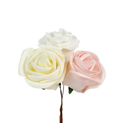 Floristik24 Mélange de roses décoratives Ø 6 cm 24 p., blanc/crème/rose