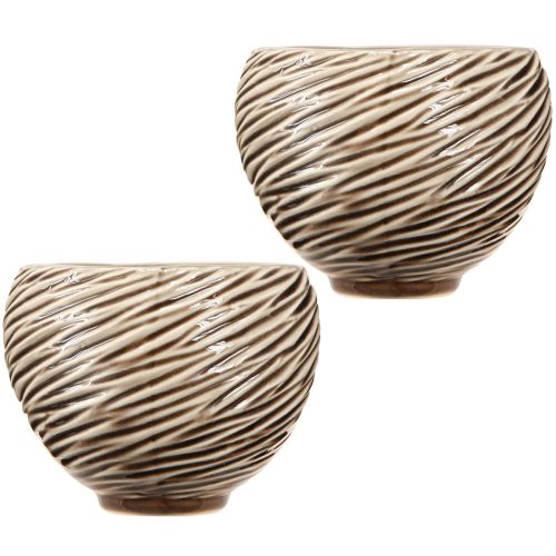 Article Bol Décoratif Pot de Fleurs Céramique Beige Marron Ø15cm 2pcs