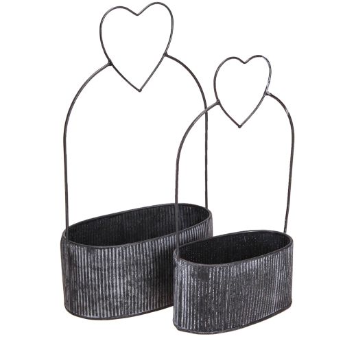 Floristik24 Bol décoratif ovale en métal avec cœur noir 20/16 cm lot de 2