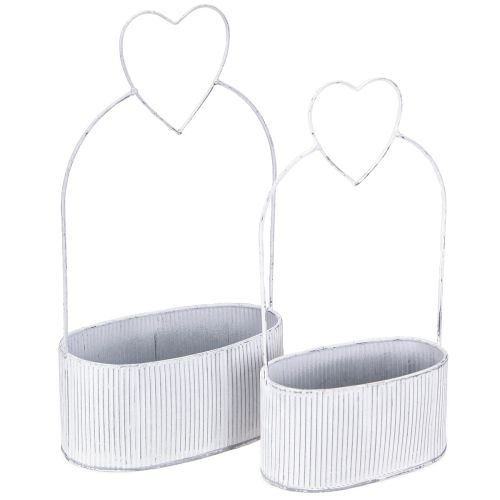 Article Bol décoratif ovale en métal avec cœur blanc 20/16 cm lot de 2