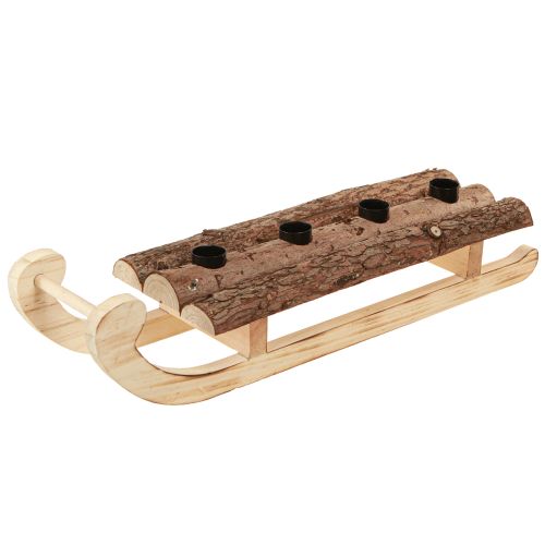 Traîneau décoratif en écorce de bois 4 bougeoirs 40×12,5cm