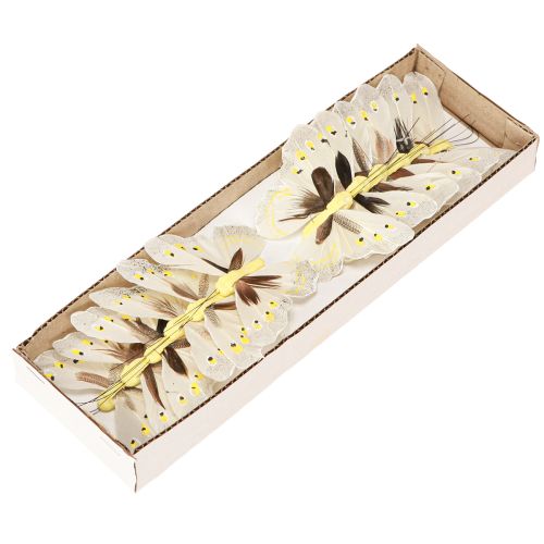 Article Papillon décoratif sur fil jaune 8cm 12pcs