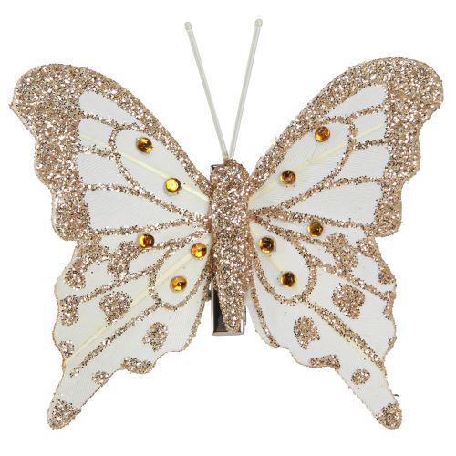 Floristik24 Décoration plumes papillons en or sur pince 7,5x7cm 4 pièces