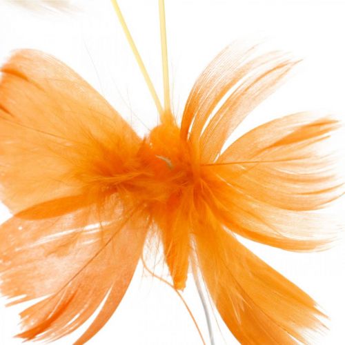 Article Papillons dans les tons orange, décoration printanière Papillons en plumes sur fil 6pcs