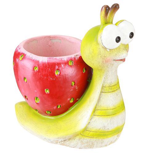 Pot de fleurs décoratif escargot fraise céramique vert rouge 15,5 cm