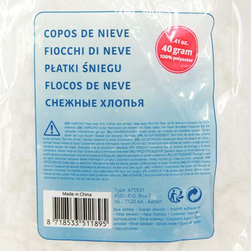 Article Flocons de neige décoratifs, neige artificielle, flocons de neige, 40 g, 3 pièces