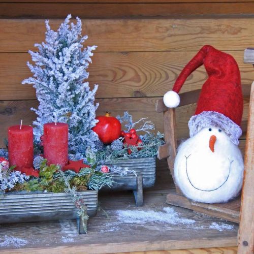 Article Déco bonhomme de neige avec chapeau Décoration de l&#39;Avent Figurine de Noël H38cm