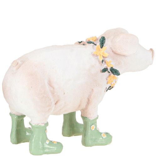 Article Cochon décoratif avec bottes en caoutchouc – Figurine de ferme amusante avec couronne de fleurs 15,5 cm 2 pièces