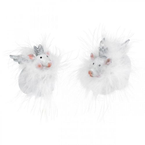 Floristik24 Déco cochon avec couronne cochon chanceux blanc 7cm 2pcs