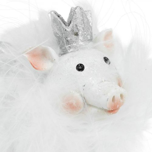 Floristik24 Déco cochon avec couronne cochon chanceux blanc 7cm 2pcs