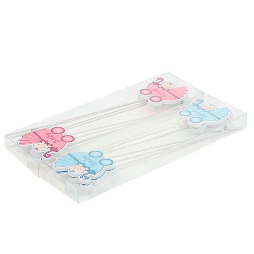 Floristik24 Bouchon décoratif poussette 6cm rose, bleu 16 pcs