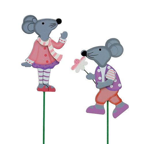 Floristik24 Pique déco souris avec fleur 8,5 cm 14 p.