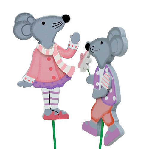 Floristik24 Pique déco souris avec fleur 8,5 cm 14 p.