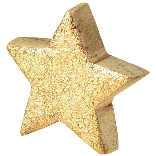 Article Étoiles décoratives en bois de manguier naturel doré Ø5cm 12 pcs