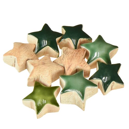 Article Étoiles décoratives en bois vertes à disperser 3 cm 9 pièces